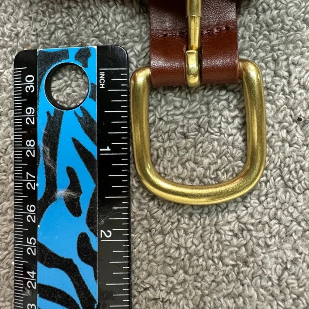 Leather Man Limited Navy Lobster Ribbon Belt Brown Leather Brass Buckle Size 42